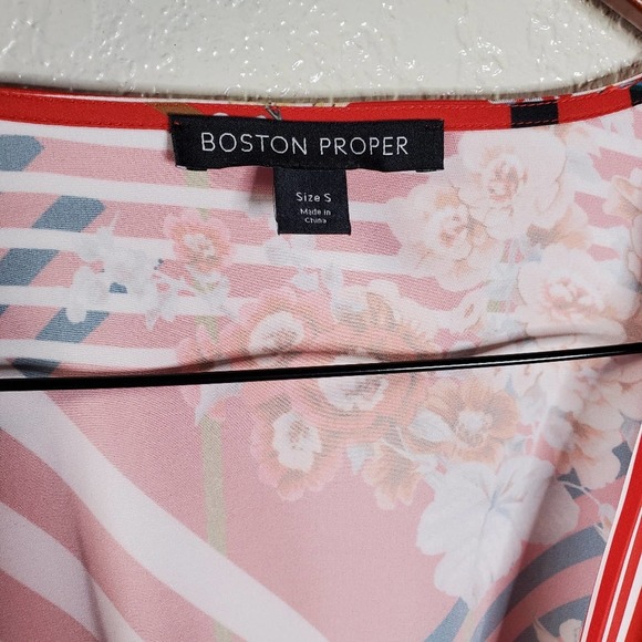 Boston Proper Red floral & stripe wrap dress - Picture 2 of 11